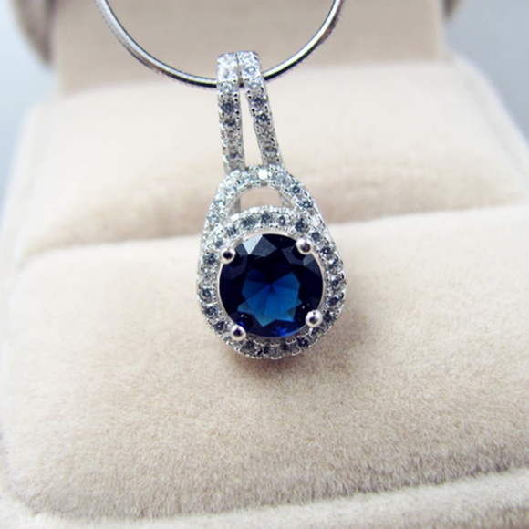 FINAL - Sterling Silver Blue AAA Zircon Necklace - Picture 4 of 8